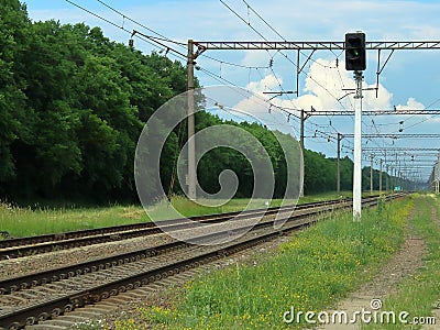 Railway traffic light green way Stock Photo