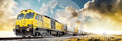 Railway train landscape serves as a backdrop for transportation, logistics, and the dynamic world of shipping. Stock Photo