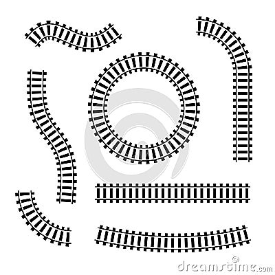 Railway train track vector route. Rail pattern round circular curve railroad path icon Vector Illustration