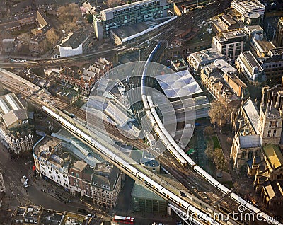 Railway and trains, aerial view Stock Photo