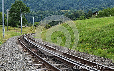 Railway transportation system in the middle of nature in Switzerland Stock Photo