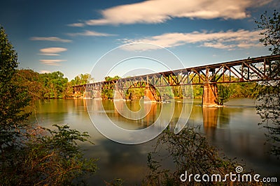 A railway trestle over the Catawba river. Stock Photo