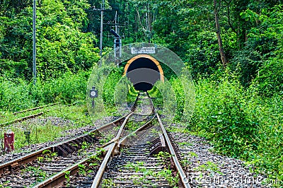 Railway tunnel through the mountains Stock Photo