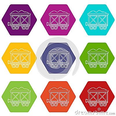 Railway wagon icons set 9 vector Vector Illustration