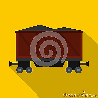 Railway wagon loaded with coal icon, flat style Vector Illustration