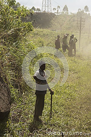 Railway workers waiting. Ella, Sri Lanka. Editorial Stock Photo