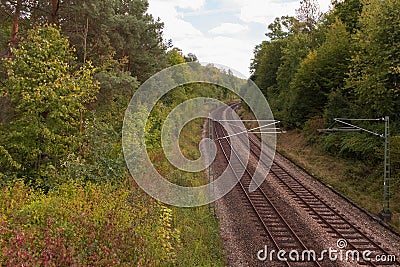 Railways leading through a German forest Stock Photo