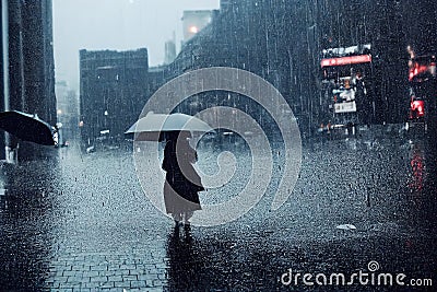 Rain in the big city. Generative AI Stock Photo
