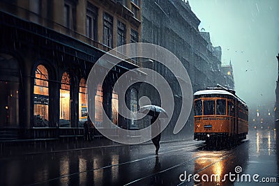 Rain in the big city. Generative AI Stock Photo