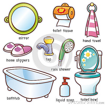 Bathroom element vocabulary Vector Illustration