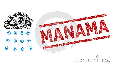 Rain Cloud Recursive Collage of Rain Cloud Icons and Grunge Manama Seal Stamp Vector Illustration