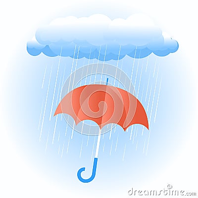 Rain cloud with red umbrella Vector Illustration