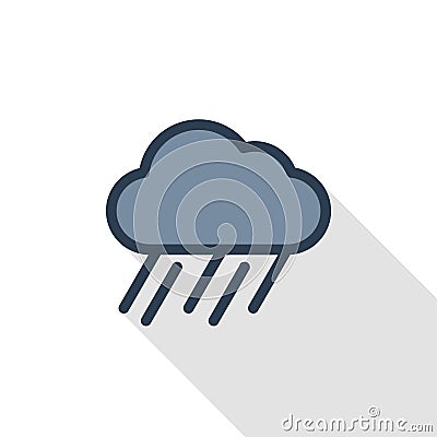 Rain cloud, storm weather thin line flat color icon. Linear vector symbol. Colorful long shadow design. Vector Illustration