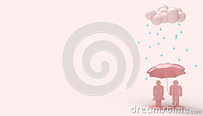 Rain clouds Monochrome Valentine day and People Symbol in love holding Pink umbrellas minimal concept Modern art Stock Photo