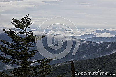 Rain Clouds settling in the valleys below Clingmans Dome GSMNP Stock Photo
