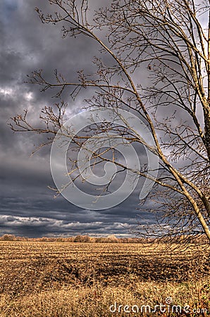 Rain clouds, sun rays, twilight, stormy sky Stock Photo