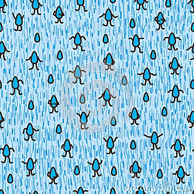 Rain cute blue seamless pattern Vector Illustration