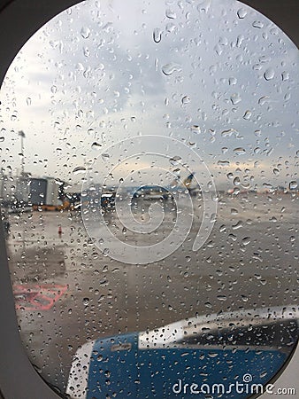 Rain day from the plane window Stock Photo