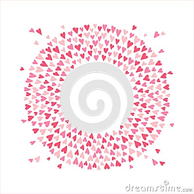 Round Valentines day frame made of scattering hearts Vector Illustration