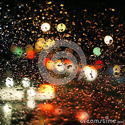 Rain drops on car glass Stock Photo