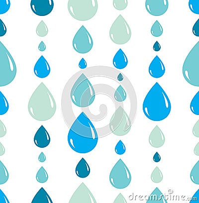 Rain drops falling seamless pattern, vector blue colored repeat endless background. Vector Illustration