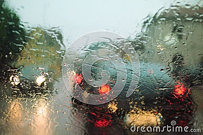 Rain drops on windshield Stock Photo