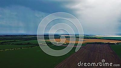 Rain falling in the distance from above. atmospheric phenomenon Stock Photo