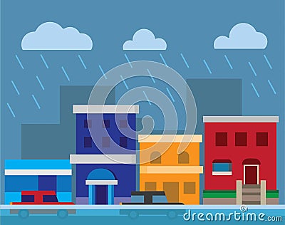 Rain and flooding in city flat illustration vector background Vector Illustration