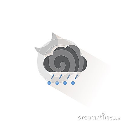 Rain and hail, cloud and moon. Isolated color icon. Weather vector illustration Cartoon Illustration