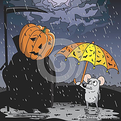 The rain on Halloween. Vector Illustration