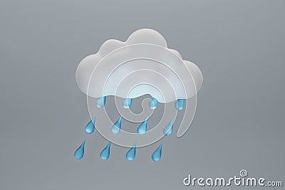 Rain Icon is isolated on light blue background. Cloud rain symbol. Cloud sky with raindrops. Weather icon with cloud and fall rain Cartoon Illustration