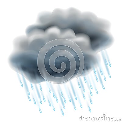 Rain illustration. Realistic gray clouds and raindrops. Autumn Vector Illustration