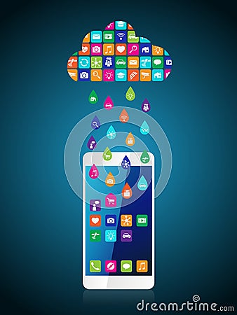 Rain from mobile apps: the application downloaded and installed Vector Illustration