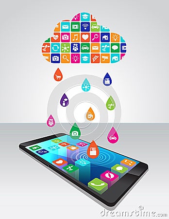 Rain from mobile apps: the application downloaded and installed Vector Illustration