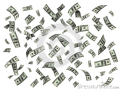 Rain of one hundred dollar bills. Stock Photo