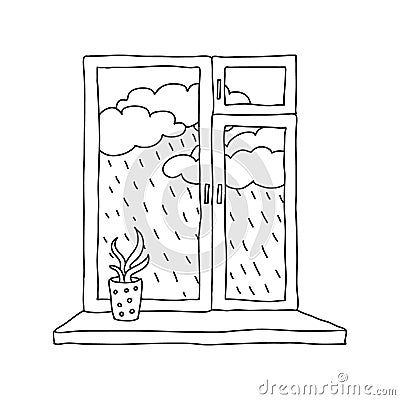 Rain outside the window Cartoon Illustration