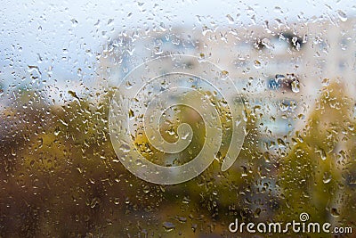 Rain outside the window, drops of rain on the windowpane Stock Photo