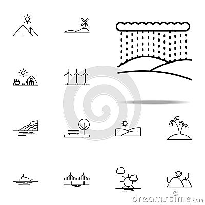 rain over hills icon. Landspace icons universal set for web and mobile Stock Photo