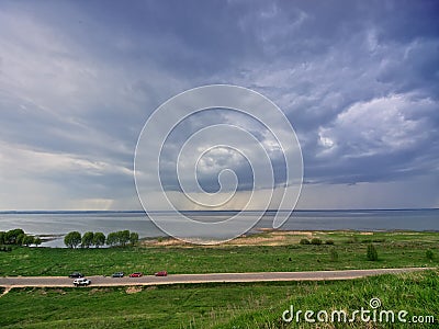 Rain over lake Stock Photo