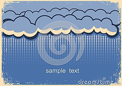 Rain poster with dark raining clouds for text Vector Illustration