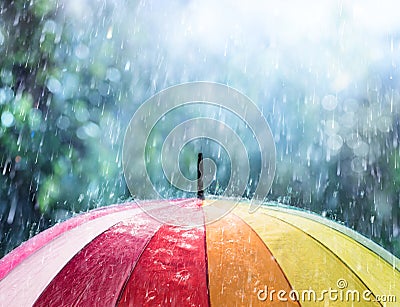 Rain On Rainbow Umbrella Stock Photo