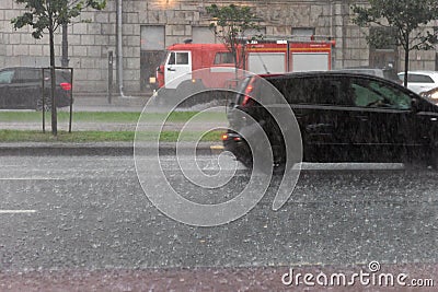 Rain road flood hurricane weather storm warning Stock Photo