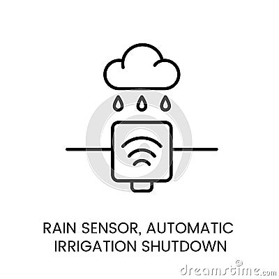 Rain sensor icon with editable stroke for automatic irrigation shutdown in Smart Garden systems Vector Illustration