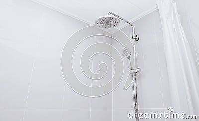 Modern chrome shower head in bathroom Stock Photo