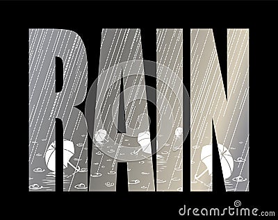 Rain, silver inscription Vector Illustration