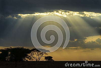 Rain storm and dark clouds over the southern plains Stock Photo