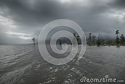 Rain storm over Lake Brunner, New Zealand Stock Photo