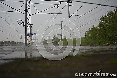 Rain on the train track Stock Photo
