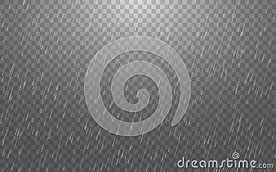 Rain on transparent background. Falling water droplets. Heavy rain with drops. Rainy day template. Autumn weather with Cartoon Illustration