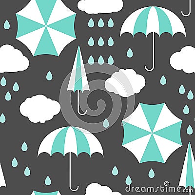 Rain and umbrellas. Seamless vector pattern Vector Illustration
